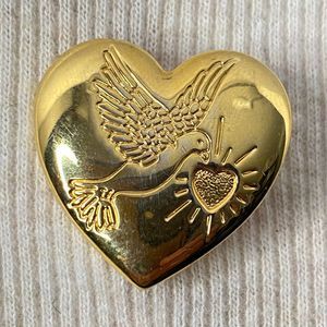 The Variety Club Brooch Gold Tone Heart Shape Dove Heart Engraving